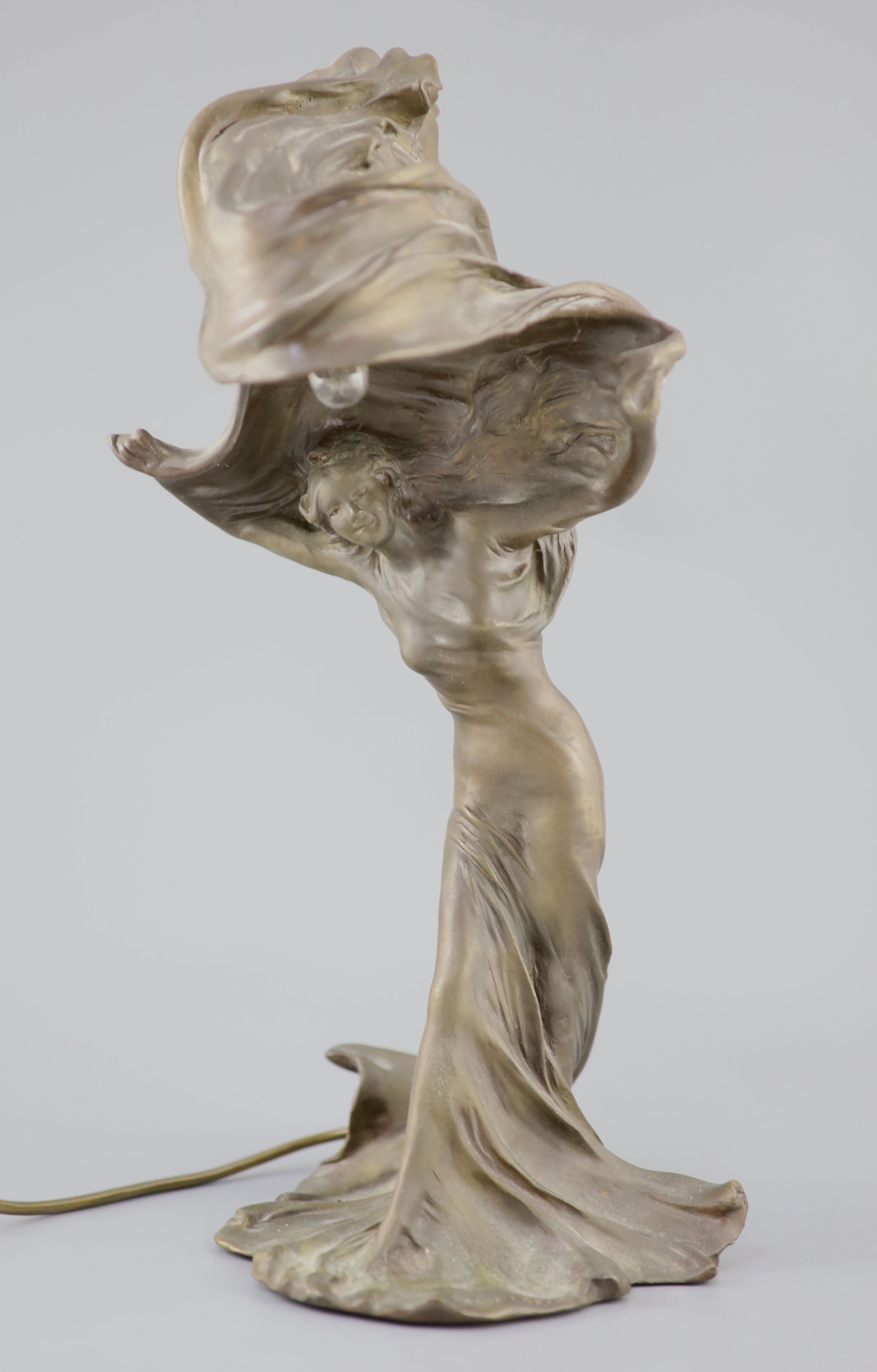 After Raoul Larche (1860-1912). A bronze Loie Fuller table lamp height 17in.